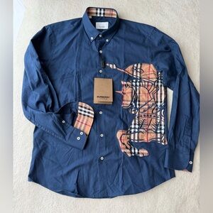 BNWT Burberry Horse Rider Navy Blue Men's Shirt
